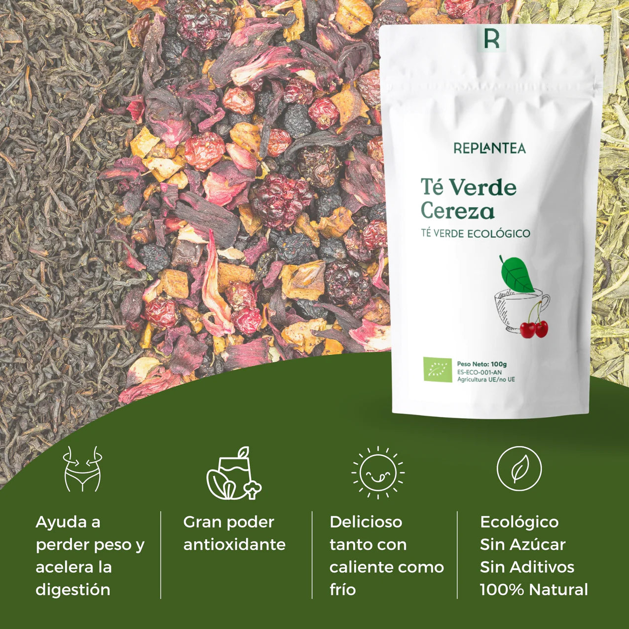 Té Verde con Cereza e Hibisco Ecológico 100g