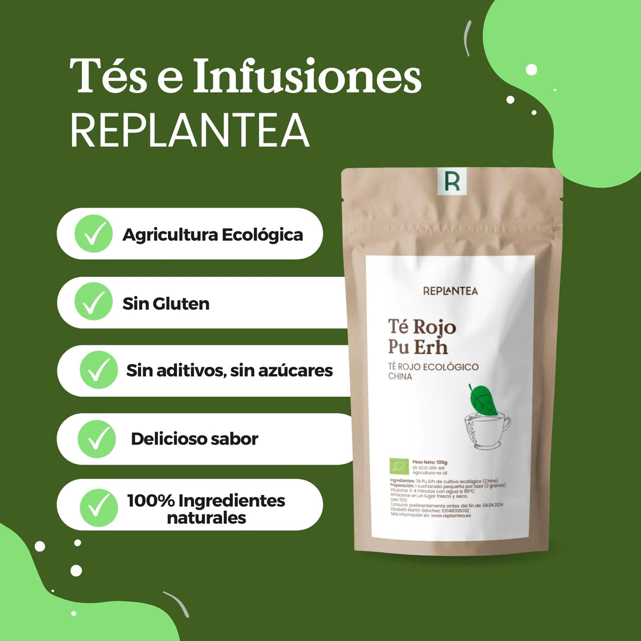 Té Rojo Pu Erh Ecológico 100g