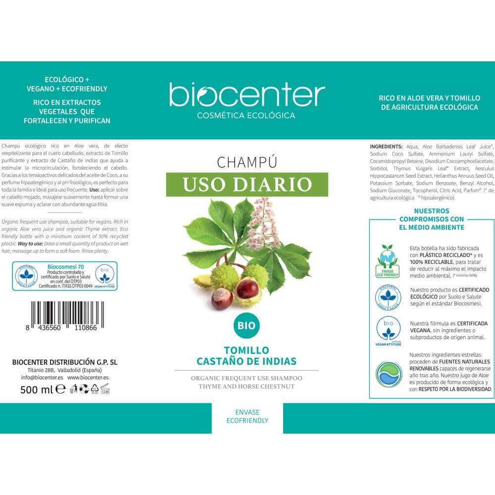 Champú natural Uso Diario Ecológico y vegano 500 ml