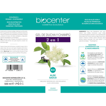 GEL DE DUCHA Y CHAMPÚ NATURAL 2 EN 1 ECOLÓGICO Y VEGANO 500 ML