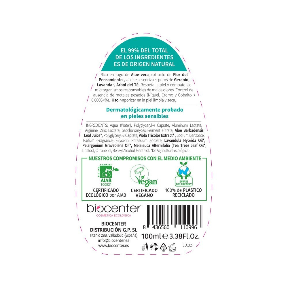 Desodorante Natural spray - Aloe, Geranio, Lavanda