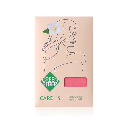 Green Fiber CARE 15 Guante de esponja de doble cara - desmaquillante y exfoliante fresita