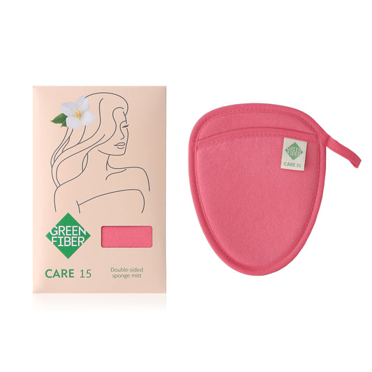 Green Fiber CARE 15 Guante de esponja de doble cara - desmaquillante y exfoliante fresita