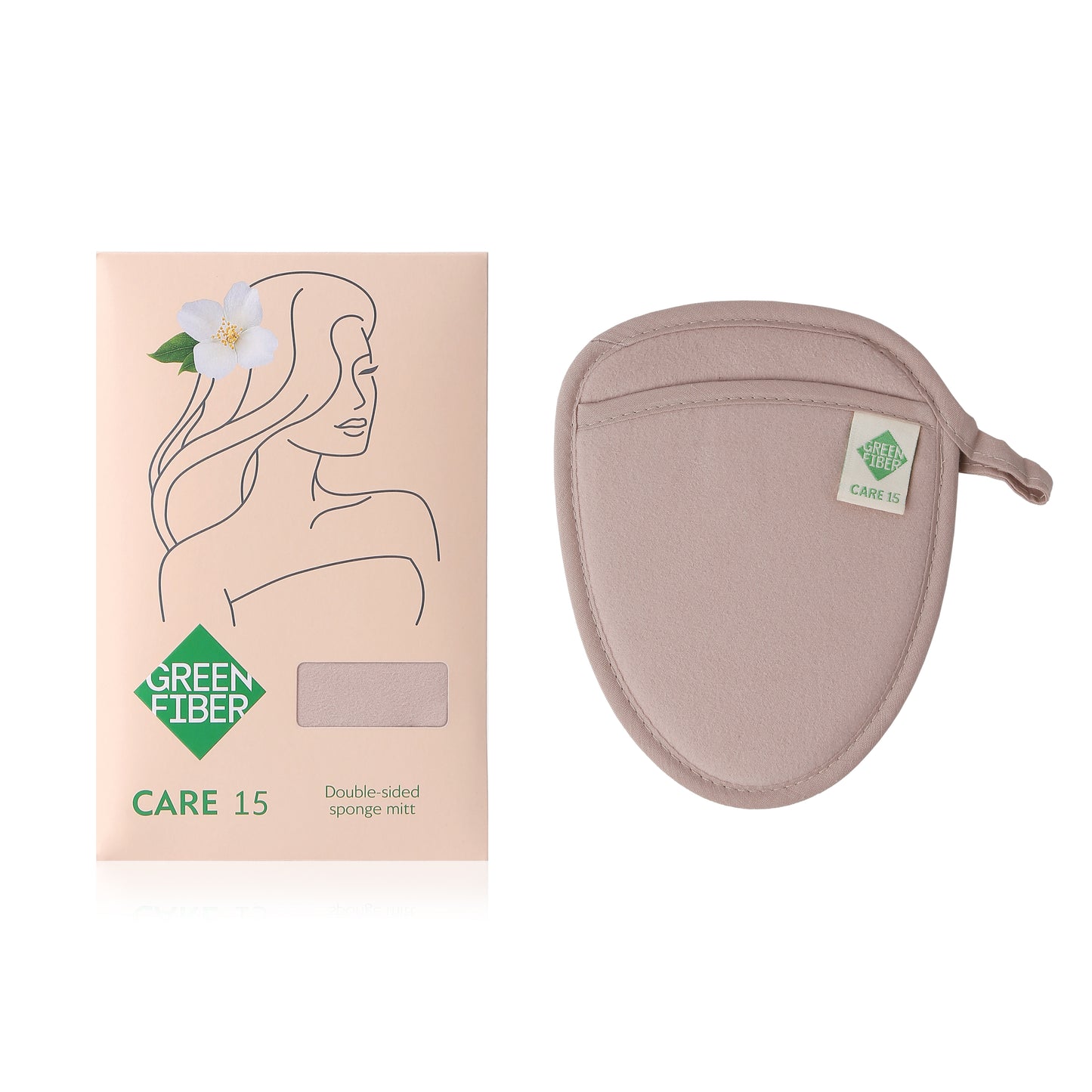Green Fiber CARE 15 Guante de esponja de doble cara - desmaquillante y exfoliante visón